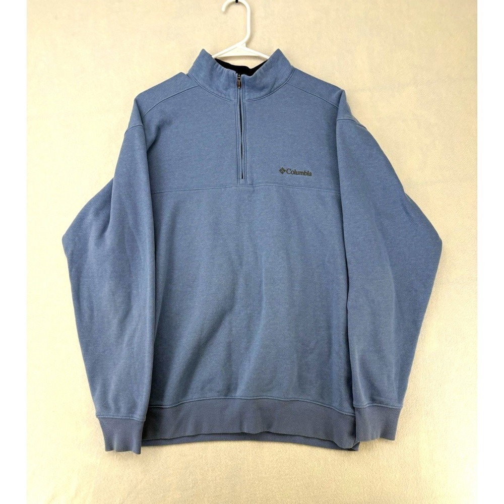 Columbia Fleece Hart Mountain II 1/4 Zip Mock Neck Pullover Blue Logo Men's L